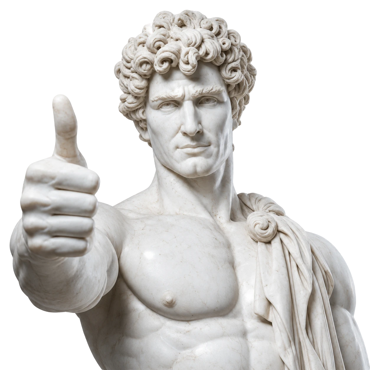 Classical marble bust giving a thumbs up